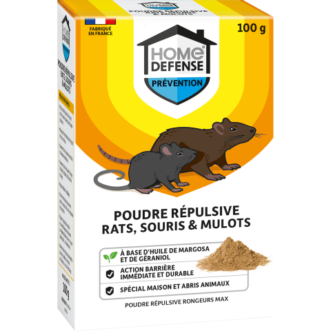 HOME DEFENSE® Poudre répulsive rats, souris et mulots, 100 g