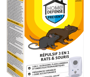 
HOME DEFENSE ® Répulsif rats et souris ultrasons électromagnétique et flash lumineux main image