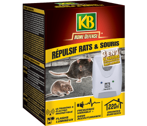 
KB Home Defense ® Répulsif rats et souris ultrasons électromagnétique et flash lumineux main image